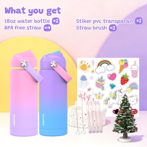 Kids Water Bottle for School,Girls 18 oz Insulated Stainless Steel Cup with Straw, Double-Wall Vacuum Leakproof(2Pcs,Pink+Purple) Kids Water Bottle for School,Girls 18 oz Insulated Stainless Steel Cup with Straw, Double-Wall Vacuum Leakproof(2Pcs,Pink+Purple)