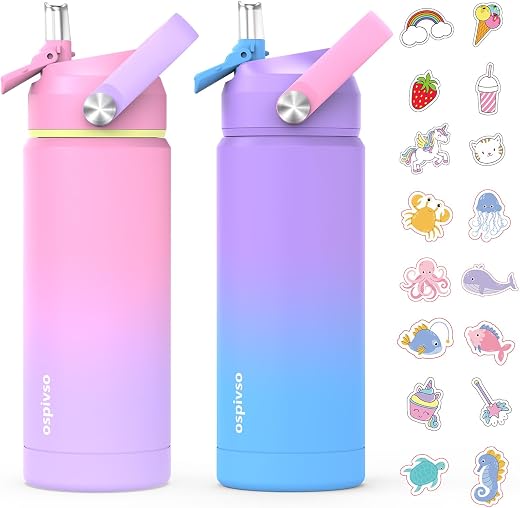 Kids Water Bottle for School,Girls 18 oz Insulated Stainless Steel Cup with Straw, Double-Wall Vacuum Leakproof(2Pcs,Pink+Purple) Kids Water Bottle for School,Girls 18 oz Insulated Stainless Steel Cup with Straw, Double-Wall Vacuum Leakproof(2Pcs,Pink+Purple)