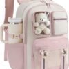 LOVEVOOK Cute School Backpack for Girls Ages 8-14, Bookbag with Plush Bear & Clear Display Pocket, Fits 15.6 Inch Laptop & 40oz Tumbler, Back to...