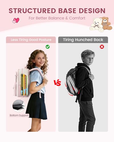 LOVEVOOK Cute School Backpack for Girls Ages 8-14, Bookbag with Plush Bear & Clear Display Pocket, Fits 15.6 Inch Laptop & 40oz Tumbler, Back to...