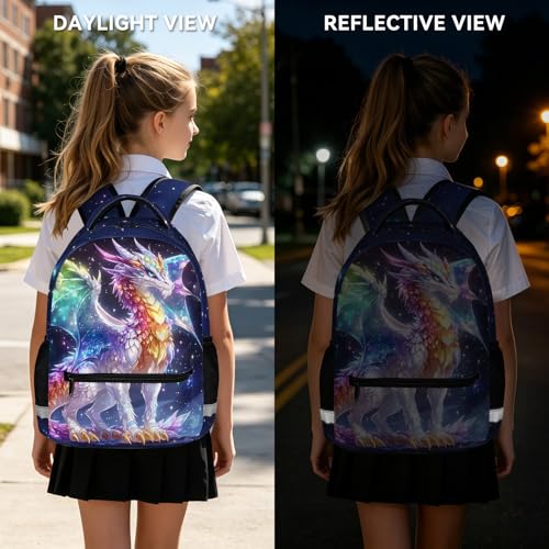 Magical Rainbow Crystal Dragon Backpack for Girls, 16.9 Inch Fantasy Sparkle Galaxy Dragon School Bag with Reflective Strip, Kawaii Bookbag for... Magical Rainbow Crystal Dragon Backpack for Girls, 16.9 Inch Fantasy Sparkle Galaxy Dragon School Bag with Reflective Strip, Kawaii Bookbag for...