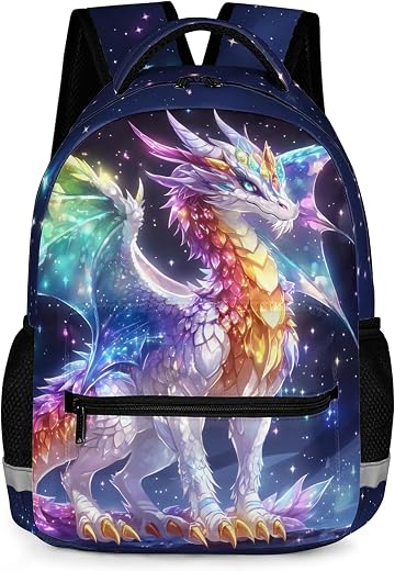 Magical Rainbow Crystal Dragon Backpack for Girls, 16.9 Inch Fantasy Sparkle Galaxy Dragon School Bag with Reflective Strip, Kawaii Bookbag for... Magical Rainbow Crystal Dragon Backpack for Girls, 16.9 Inch Fantasy Sparkle Galaxy Dragon School Bag with Reflective Strip, Kawaii Bookbag for...