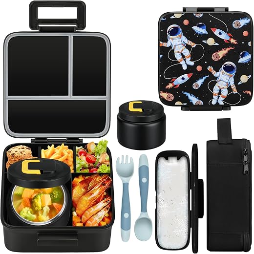 MAISON HUIS Bento Lunch Box with 8oz Soup Thermo, 5-Compartment Leak-Proof Container, Thermo Hot Food Jar and Insulated Lunch Bag, BPA Free,Travel,...