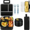 MAISON HUIS Bento Lunch Box with 8oz Soup Thermo and Insulated Lunch Bag, Kids Leakproof Lunch Food Containers with 5 Compartment, Boys Girls...
