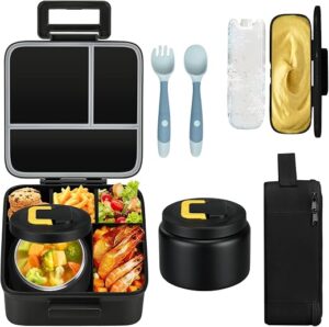 MAISON HUIS Bento Lunch Box with 8oz Soup Thermo and Insulated Lunch Bag, Kids Leakproof Lunch Food Containers with 5 Compartment, Boys Girls...