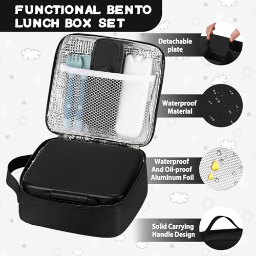 MAISON HUIS Bento Lunch Box with 8oz Soup Thermo and Insulated Lunch Bag, Kids Leakproof Lunch Food Containers with 5 Compartment, Boys Girls...