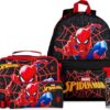 Marvel Spiderman Backpack Lunch Box Water Bottle Pencil Case 4 pc Set for Boys Girls Bookbag Picnic Backpacks Gifts for Kids