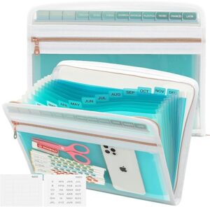 Mukawa 13 Pocket Expanding File Folder, Zipper Accordion File Folder, Expandable Folder with Customized Labels, Document Organizer for School Kids,...