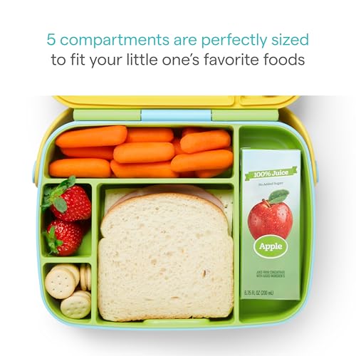 Munchkin Lunch Bento Box for Kids and Toddlers, Includes Stainless Steel Utensils, BPA-Free, 18 Months and Up, Blue/Green/Yellow Munchkin Lunch Bento Box for Kids and Toddlers, Includes Stainless Steel Utensils, BPA-Free, 18 Months and Up, Blue/Green/Yellow