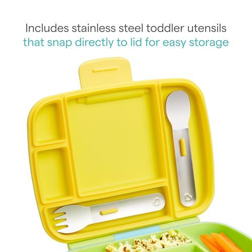 Munchkin Lunch Bento Box for Kids and Toddlers, Includes Stainless Steel Utensils, BPA-Free, 18 Months and Up, Blue/Green/Yellow Munchkin Lunch Bento Box for Kids and Toddlers, Includes Stainless Steel Utensils, BPA-Free, 18 Months and Up, Blue/Green/Yellow