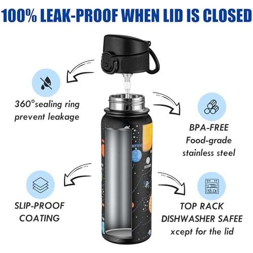 OLDLEY 20 Oz Insulated Stainless Steel Water Bottle For Kids, With Straws Leak-proof, Kids Water Bottles For School Boys Girls,Solar System