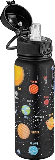 OLDLEY 20 Oz Insulated Stainless Steel Water Bottle For Kids, With Straws Leak-proof, Kids Water Bottles For School Boys Girls,Solar System OLDLEY 20 Oz Insulated Stainless Steel Water Bottle For Kids, With Straws Leak-proof, Kids Water Bottles For School Boys Girls,Solar System
