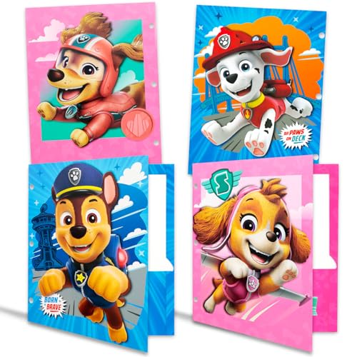 Paw Patrol Folder Set - Bundle with 4 Heavy Duty Laminated Folders with 2 Pockets Each for School, Office Plus Stickers, More | Paw Patrol Back to...