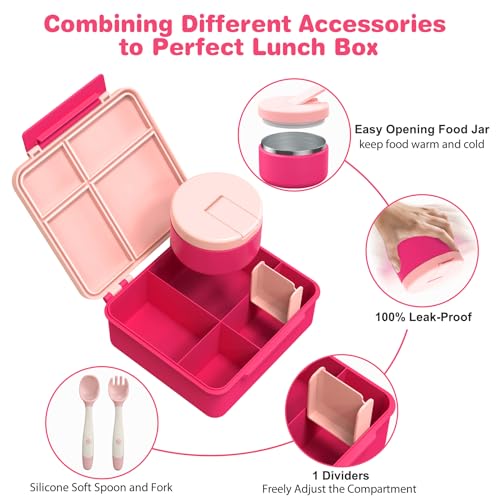 Pawtong Bento Lunch Box with 8oz Soup Thermo, Kids Leakproof Lunch Food Containers with 4 Compartment, Kids Thermo Insulated Hot Food Jar for... Pawtong Bento Lunch Box with 8oz Soup Thermo, Kids Leakproof Lunch Food Containers with 4 Compartment, Kids Thermo Insulated Hot Food Jar for...