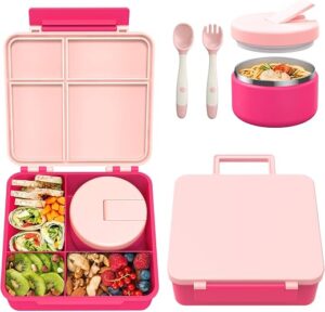 Pawtong Bento Lunch Box with 8oz Soup Thermo, Kids Leakproof Lunch Food Containers with 4 Compartment, Kids Thermo Insulated Hot Food Jar for... Pawtong Bento Lunch Box with 8oz Soup Thermo, Kids Leakproof Lunch Food Containers with 4 Compartment, Kids Thermo Insulated Hot Food Jar for...