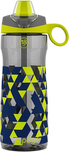 Pogo BPA-Free Tritan Kids Water Bottle with Silicone Soft Straw, Grey Geode, 18 oz. Pogo BPA-Free Tritan Kids Water Bottle with Silicone Soft Straw, Grey Geode, 18 oz.