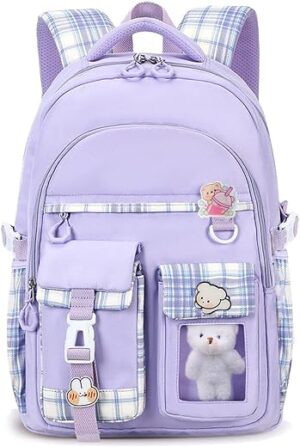 PRLINJSK Girls Backpack,Cute School Backpack for Girls Kids Teens,Kawaii Bookbag for Primary Elementary,Purple PRLINJSK Girls Backpack,Cute School Backpack for Girls Kids Teens,Kawaii Bookbag for Primary Elementary,Purple