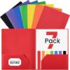 Sooez 7 Pack Folders with Pockets, 2 Pocket Folders with Extra Labels, Plastic Folder with Pockets, Heavy Duty File Folder Bulk, School Business...