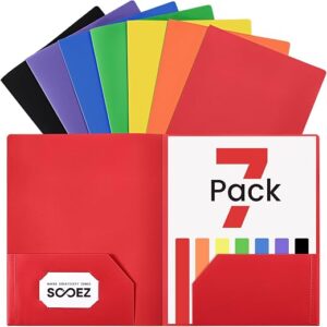 Sooez 7 Pack Folders with Pockets, 2 Pocket Folders with Extra Labels, Plastic Folder with Pockets, Heavy Duty File Folder Bulk, School Business... Sooez 7 Pack Folders with Pockets, 2 Pocket Folders with Extra Labels, Plastic Folder with Pockets, Heavy Duty File Folder Bulk, School Business...
