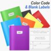 Sooez 7 Pack Folders with Pockets, 2 Pocket Folders with Extra Labels, Plastic Folder with Pockets, Heavy Duty File Folder Bulk, School Business...