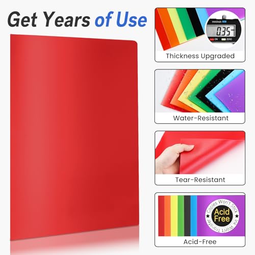 Sooez 7 Pack Folders with Pockets, 2 Pocket Folders with Extra Labels, Plastic Folder with Pockets, Heavy Duty File Folder Bulk, School Business...