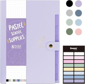 Sooez Aesthetic 8 Pocket Accordion File Organizer, Pastels Expanding File Folder for Important Document with Labels, Portable Receipt Paper Bill...