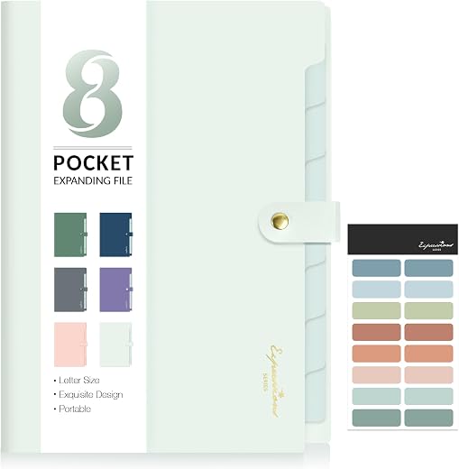 Sooez Elegant Accordion File Organizer, 8 Pocket Expanding File Folders with Labels, Portable Folder for Documents, Cute Paper Organizer for School... Sooez Elegant Accordion File Organizer, 8 Pocket Expanding File Folders with Labels, Portable Folder for Documents, Cute Paper Organizer for School...