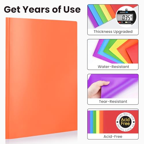 Sooez Plastic Folders with Pockets and Prongs, 6 Pack Pocket Folders with Prongs, Heavy Duty 3 Prong 2-Pocket Folders for Document, Colored File...