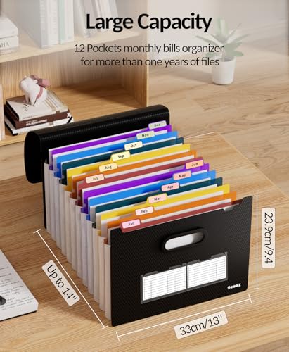 Sooez Upgraded Accordion File Organizer, Expanding File Folder with Deeper 12 Pockets - Never Cover Up Index Tabs, Monthly Bill Paper Receipt... Sooez Upgraded Accordion File Organizer, Expanding File Folder with Deeper 12 Pockets - Never Cover Up Index Tabs, Monthly Bill Paper Receipt...