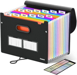 Sooez Upgraded Accordion File Organizer, Expanding File Folder with Deeper 12 Pockets - Never Cover Up Index Tabs, Monthly Bill Paper Receipt...