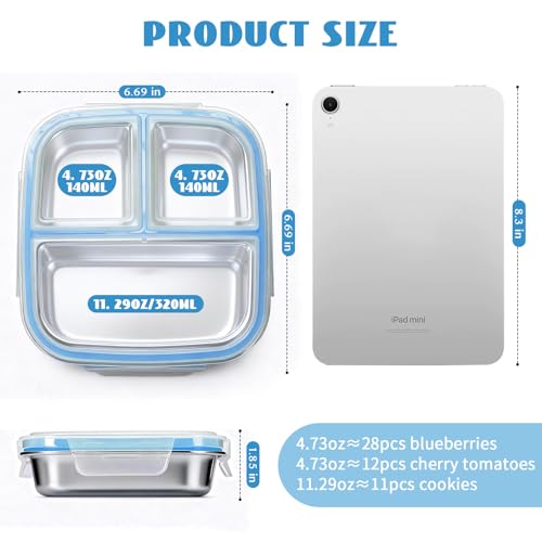 Stainless Steel Snack Containers, 3 Compartments Reusable on and go Bento Box with Lids for Kids, Lunch Box Pre Meal Storage for Daycare School... Stainless Steel Snack Containers, 3 Compartments Reusable on and go Bento Box with Lids for Kids, Lunch Box Pre Meal Storage for Daycare School...