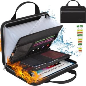 Tamfile Fireproof Accordion File Organizer with Handle, 13 Pocket Transparent Expanding File Folder with Zipper & Labels, File Folder with...