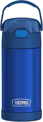 THERMOS FUNTAINER 12 Ounce Stainless Steel Vacuum Insulated Kids Straw Bottle, Blue THERMOS FUNTAINER 12 Ounce Stainless Steel Vacuum Insulated Kids Straw Bottle, Blue