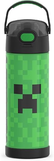THERMOS FUNTAINER 16 Ounce Stainless Steel Vacuum Insulated Bottle with Wide Spout Lid, MINECRAFT THERMOS FUNTAINER 16 Ounce Stainless Steel Vacuum Insulated Bottle with Wide Spout Lid, MINECRAFT