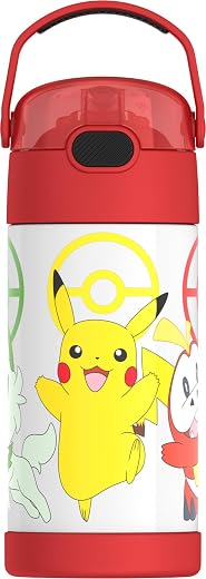 THERMOS FUNTAINER Water Bottle with Straw - 12 Ounce - Kids Stainless Steel Vacuum Insulated Water Bottle with Lid, Pokémon THERMOS FUNTAINER Water Bottle with Straw - 12 Ounce - Kids Stainless Steel Vacuum Insulated Water Bottle with Lid, Pokémon
