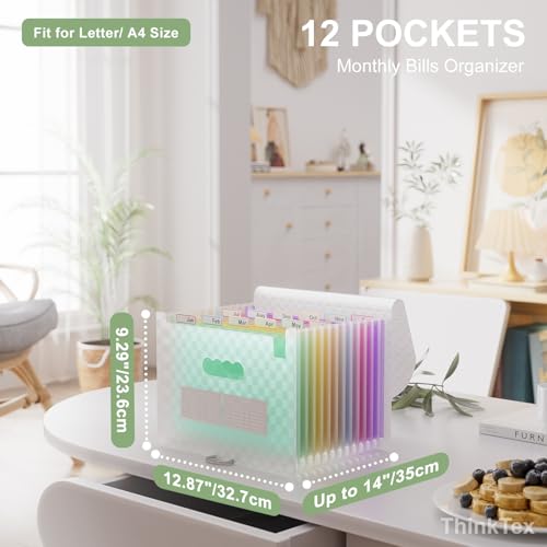 ThinkTex Accordion File Organizer, 12 - Pocket Expanding File Folders for Paper Receipts, Bills & Taxes Organizer, Letter/A4 Size Document Holder...