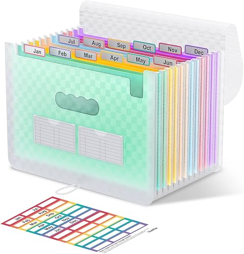 ThinkTex Accordion File Organizer, 12 - Pocket Expanding File Folders for Paper Receipts, Bills & Taxes Organizer, Letter/A4 Size Document Holder...