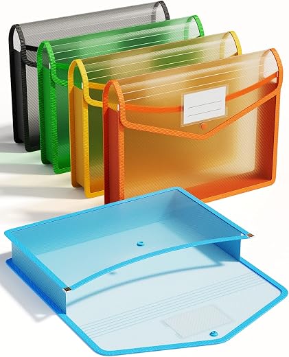 ThinkTex Plastic Expanding File Folder, Transparent Envelopes with Snap Closure, No Dividers, Large Capacity, Assorted Colors, Fits Letter / A4...