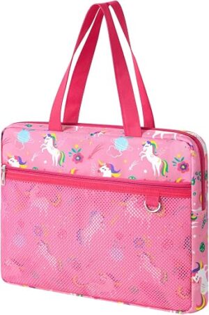 WAWSAM Unicorn Kids Mesh Zipper Pouch, File Organizer Folders with Pocket | 13.78" x 11.42" Waterproof File Folder for Girls with Handle, Document...