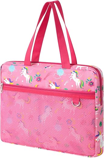 WAWSAM Unicorn Kids Mesh Zipper Pouch, File Organizer Folders with Pocket | 13.78" x 11.42" Waterproof File Folder for Girls with Handle, Document...