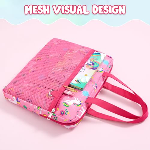 WAWSAM Unicorn Kids Mesh Zipper Pouch, File Organizer Folders with Pocket | 13.78" x 11.42" Waterproof File Folder for Girls with Handle, Document...