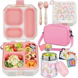 wiwens Bento Lunch Box for Kids with 12oz Soup Thermo Leak-Proof Lunch Food Container with 5 Compartment Thermo Hot Food Jar and Insulated Lunch... wiwens Bento Lunch Box for Kids with 12oz Soup Thermo Leak-Proof Lunch Food Container with 5 Compartment Thermo Hot Food Jar and Insulated Lunch...