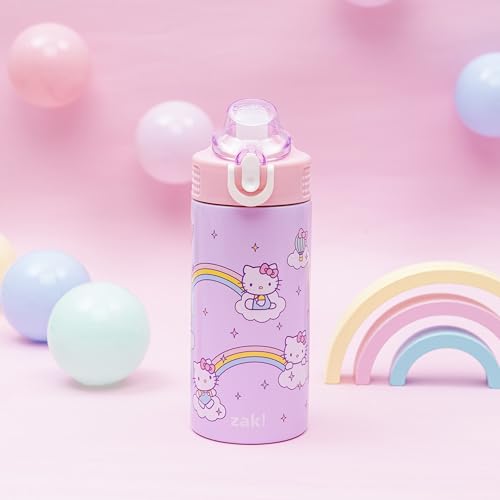 Zak Designs Sanrio Sage Kids Water Bottle For School or Travel, 14oz Stainless Steel Water Bottle With Straw, Handle, and Leak-Proof, Pop-Up Spout...